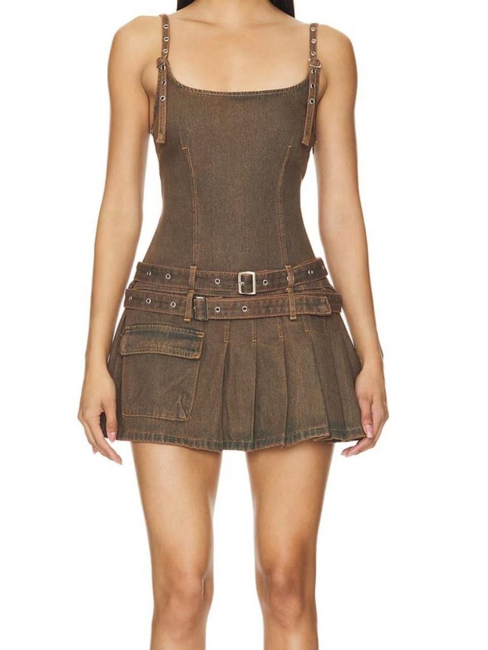 Revolve Lioness Patrol Biker Brown Denim Mini Dress